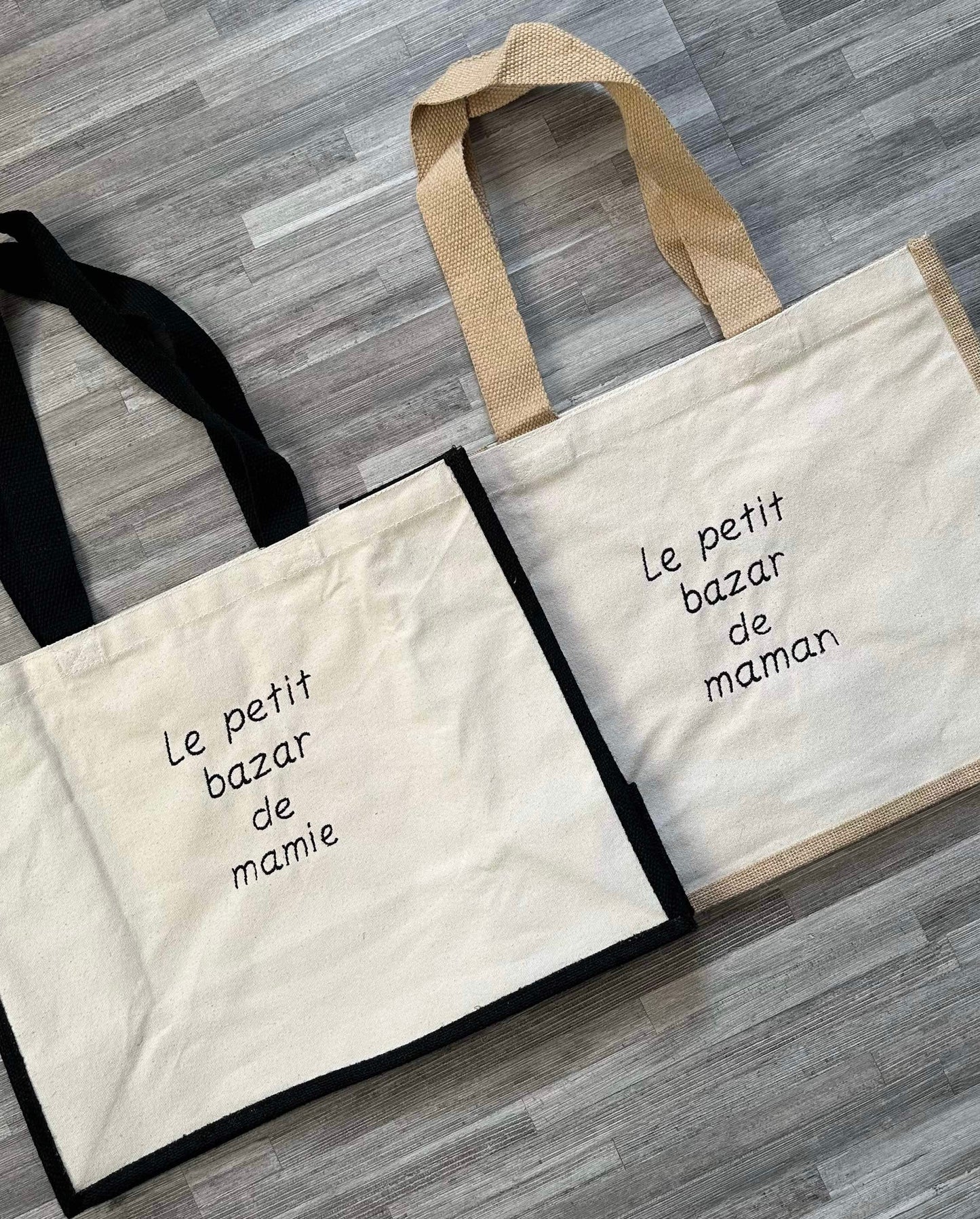 Sac en toile de jute “ Le petit bazar de mamie ”