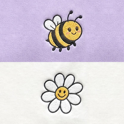 Duo Abeille et fleur : broderie de près