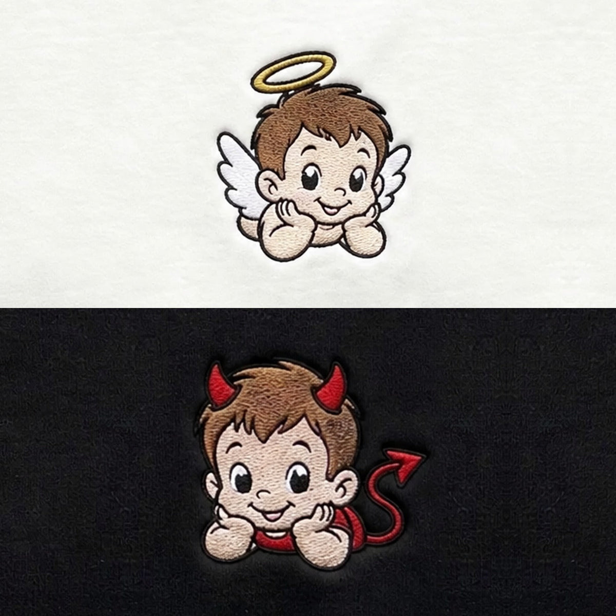 Duo Ange et Démon : broderie de près