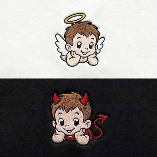 Duo Ange et Démon : broderie de près
