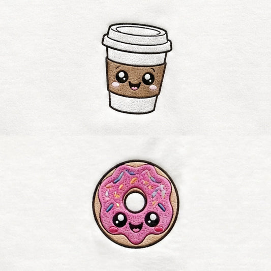 Duo Café et donut : broderie de près