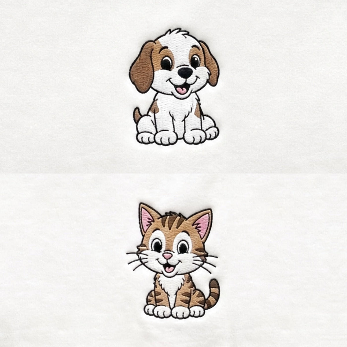 Duo Chat et chien : broderie de près