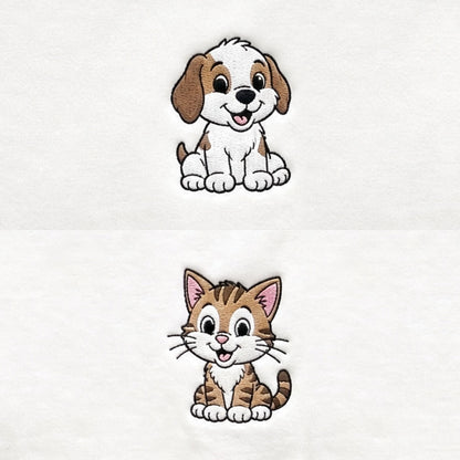 Duo Chat et chien : broderie de près
