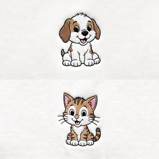 Duo Chat et chien : broderie de près