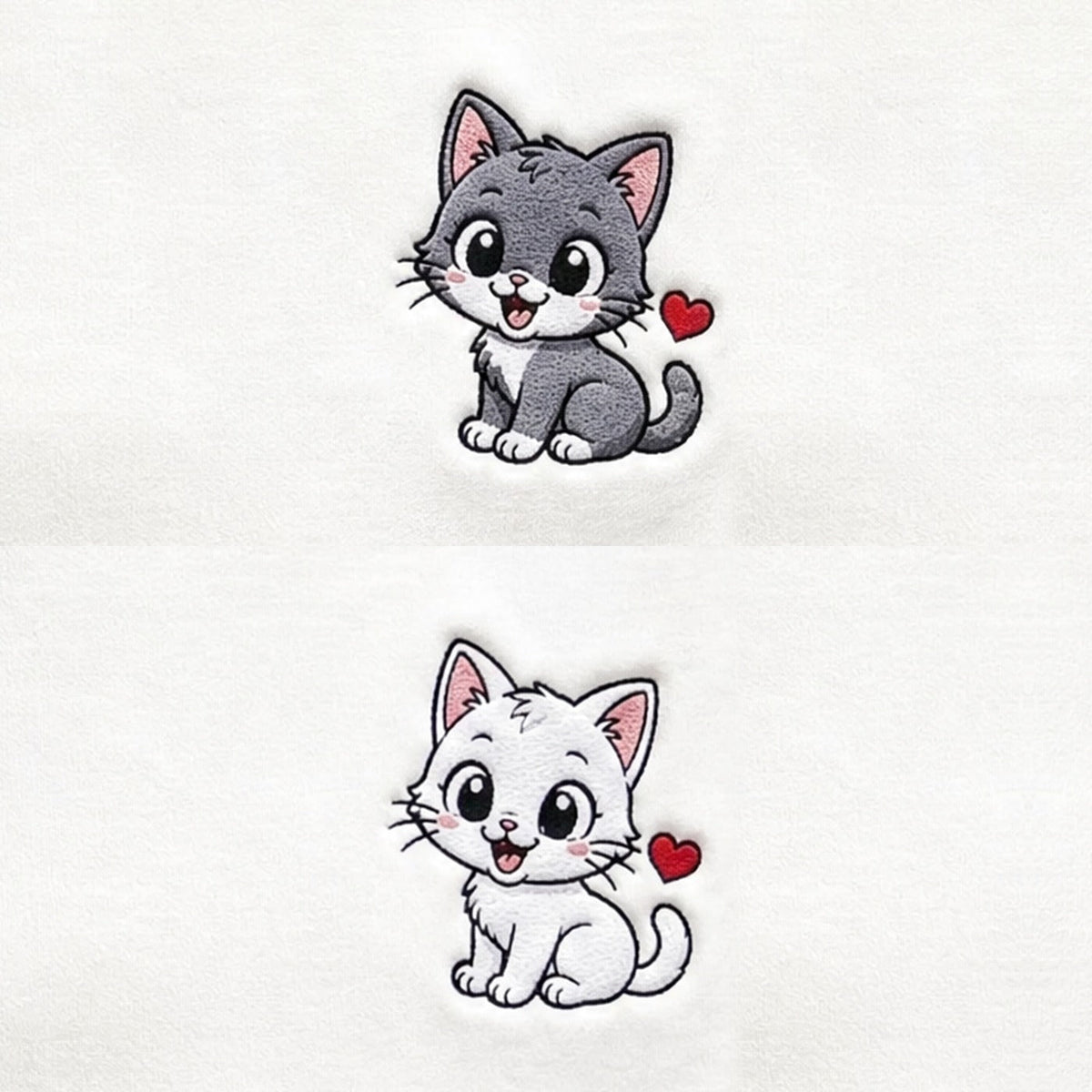 Duo Chats câlins : broderie de près
