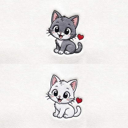 Duo Chats câlins : broderie de près