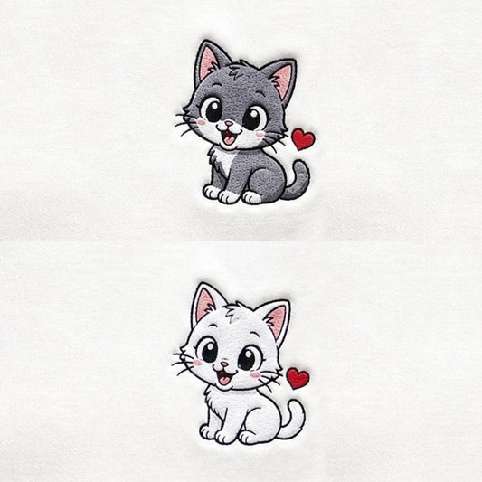 Duo Chats câlins : broderie de près