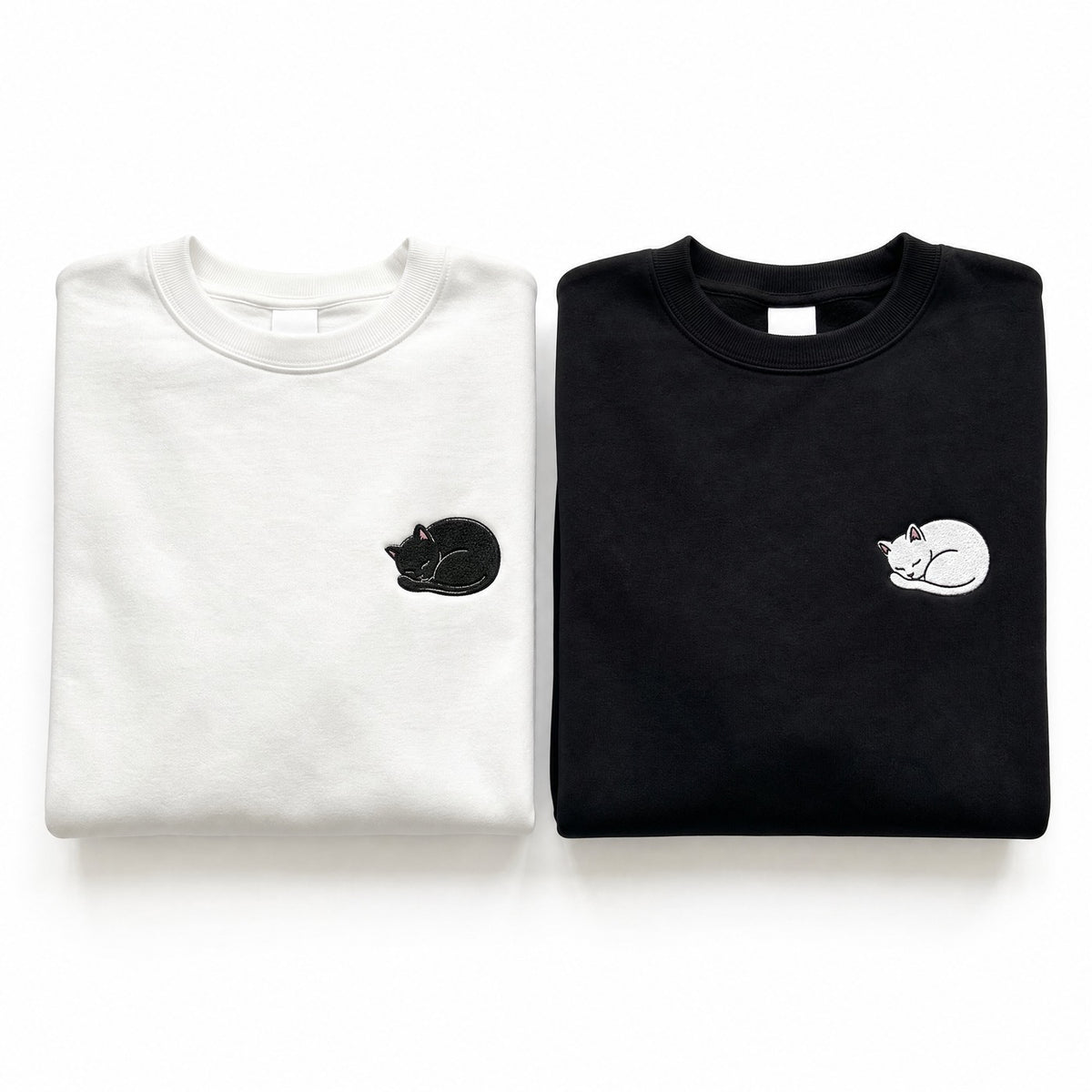 Duo Chats yin-yang : vêtements brodés assortis