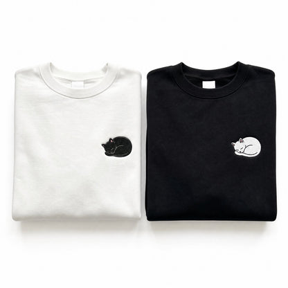 Duo Chats yin-yang : vêtements brodés assortis