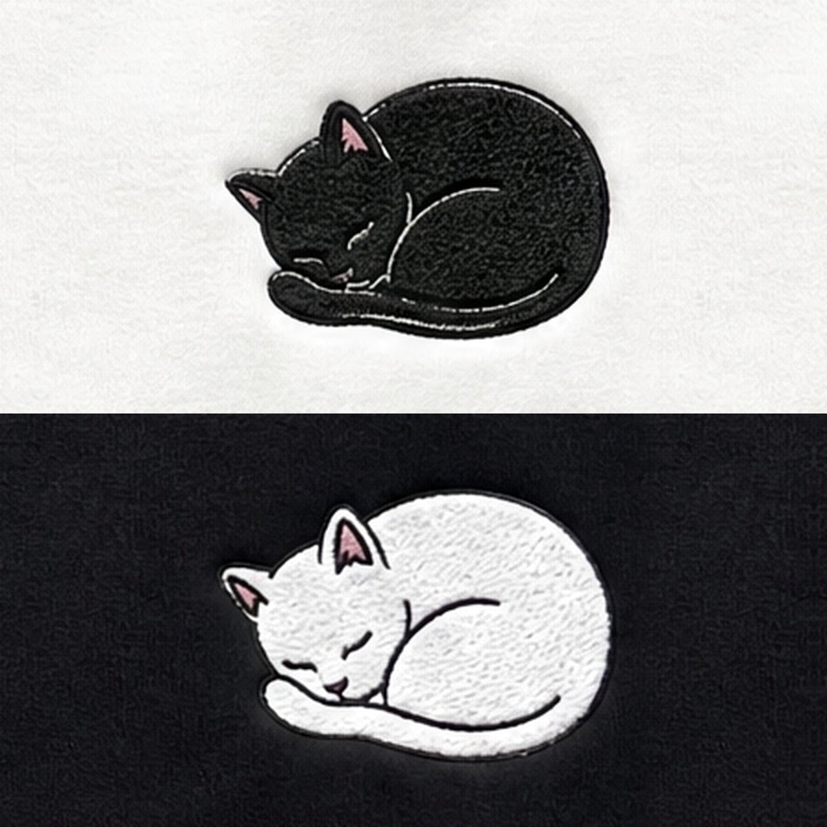 Duo Chats yin-yang : broderie de près