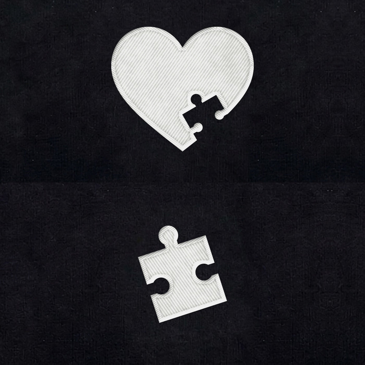 Duo Cœur et puzzle : broderie de près
