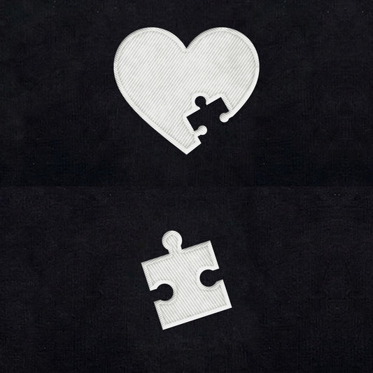 Duo Cœur et puzzle : broderie de près