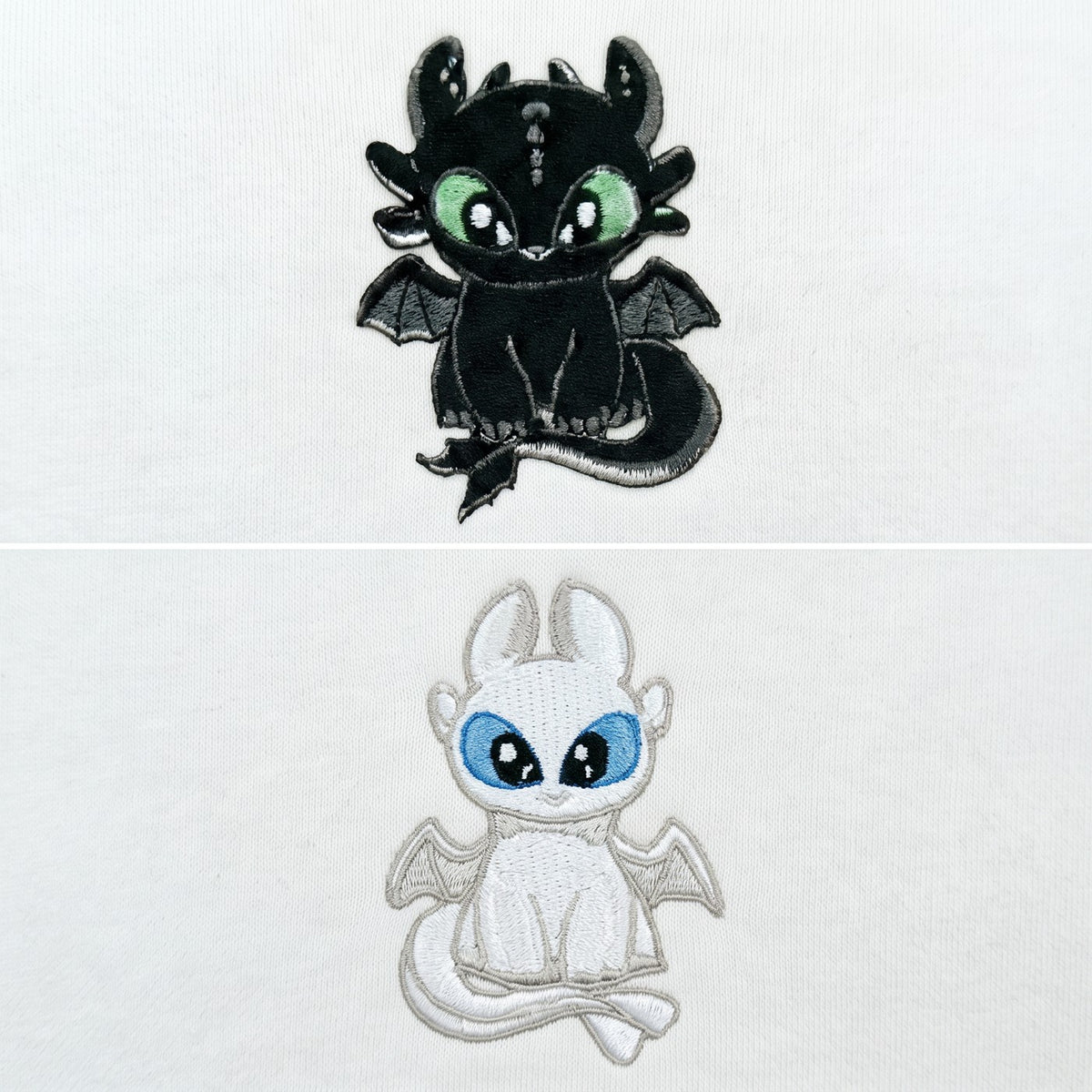 Duo Dragons (côté cœur) : broderie de près