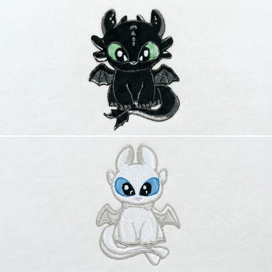 Duo Dragons (côté cœur) : broderie de près