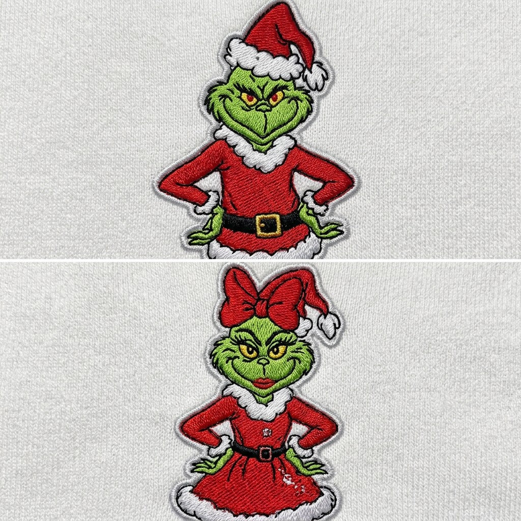 Duo Grinch : broderie de près
