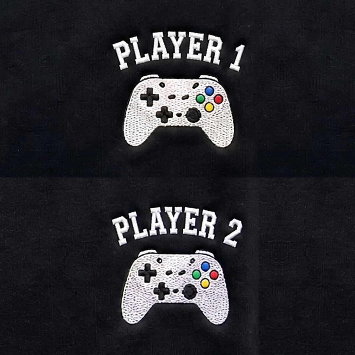 Duo Joueur 1 et Joueur 2 : broderie de près