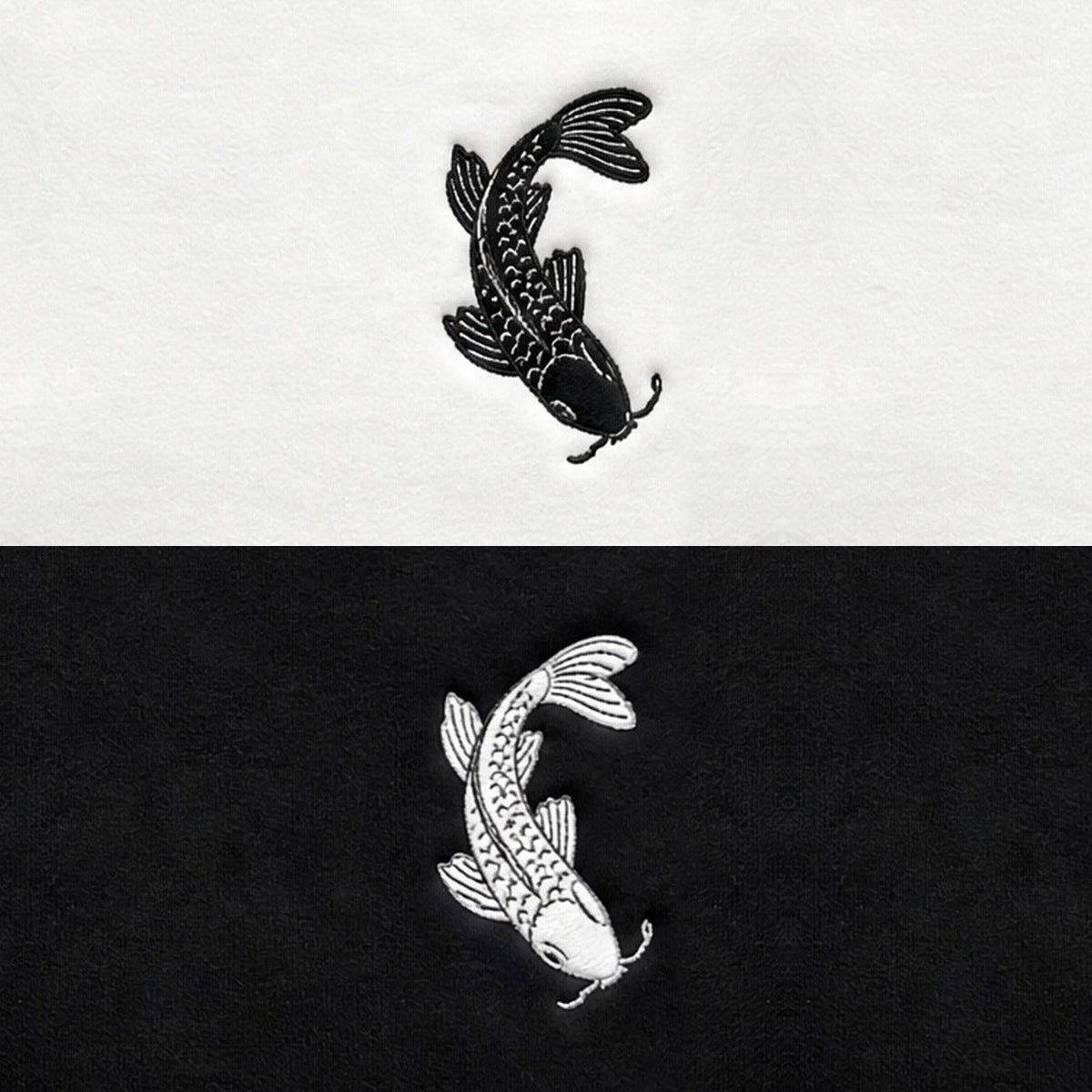 Duo Koi yin-yang : broderie de près