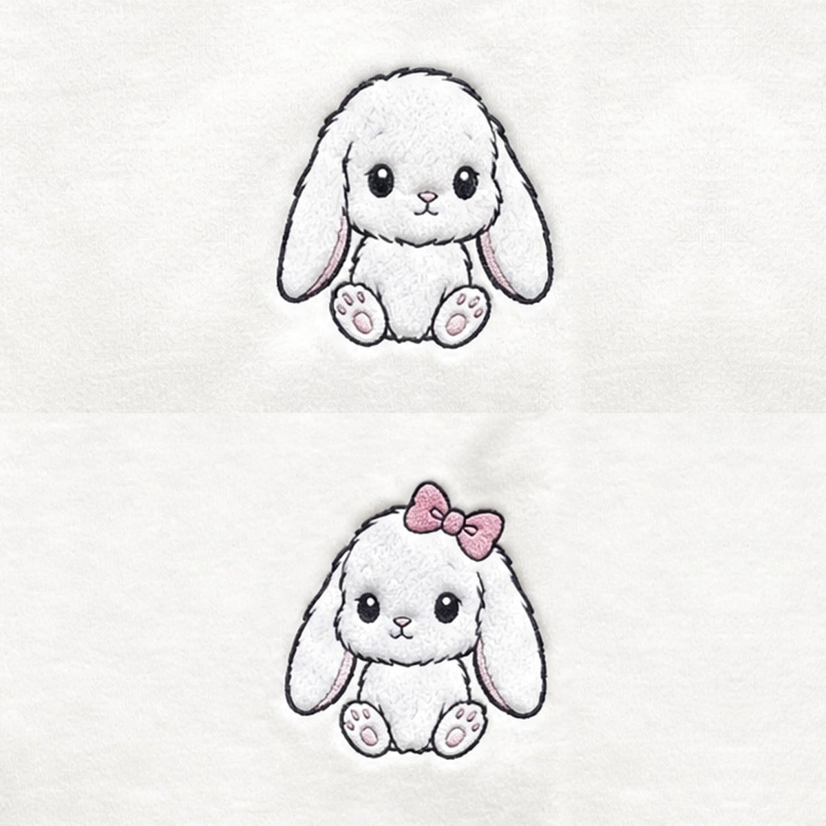 Duo Lapin et lapine : broderie de près