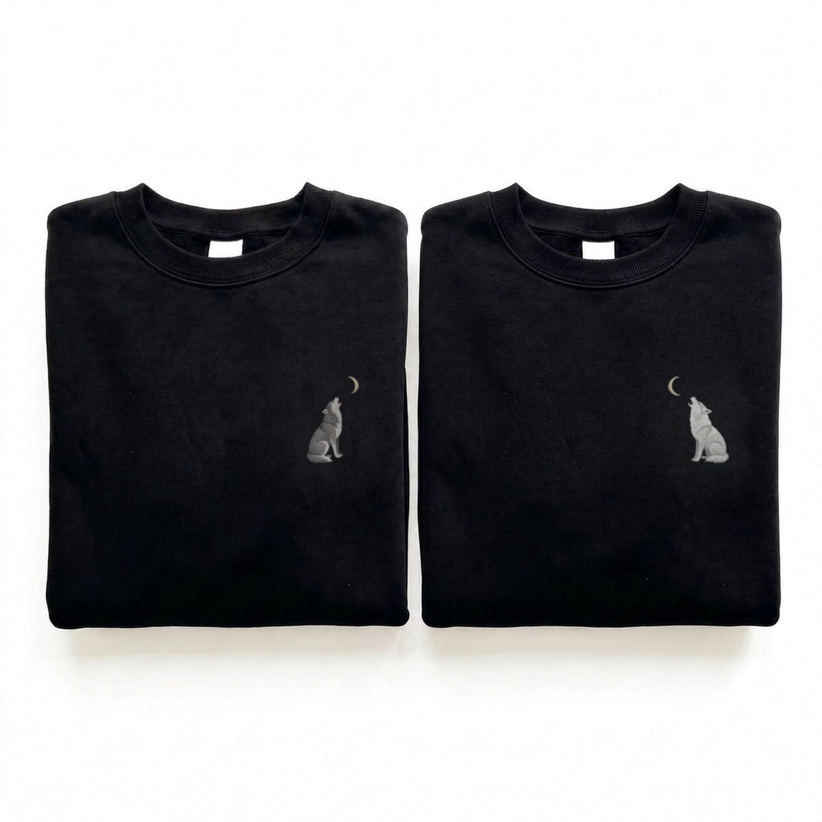 Duo Loups et lune : vêtements brodés assortis