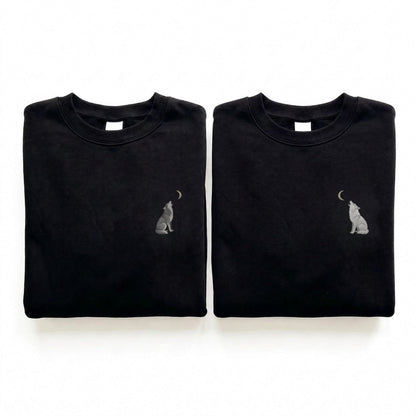 Duo Loups et lune : vêtements brodés assortis