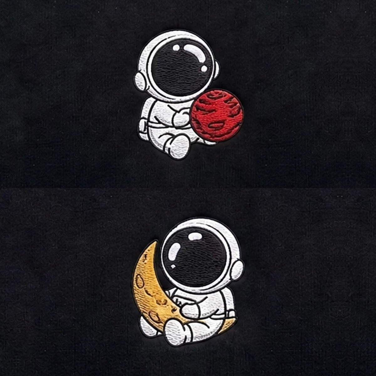 Duo Mars et Lune : broderie de près