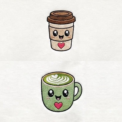 Duo Team Café et Team Matcha : broderie de près