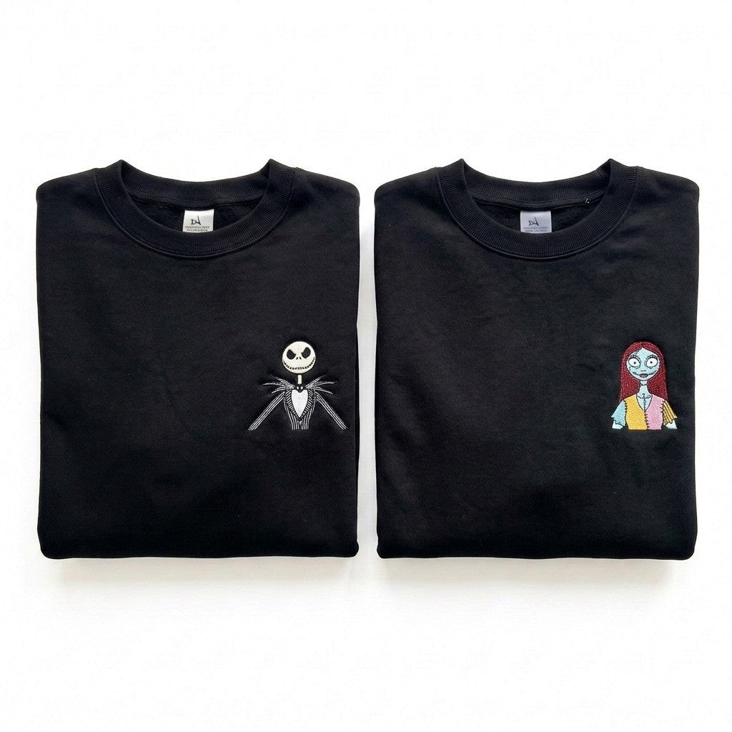 Duo Mr Jack et Sally : vêtements brodés assortis