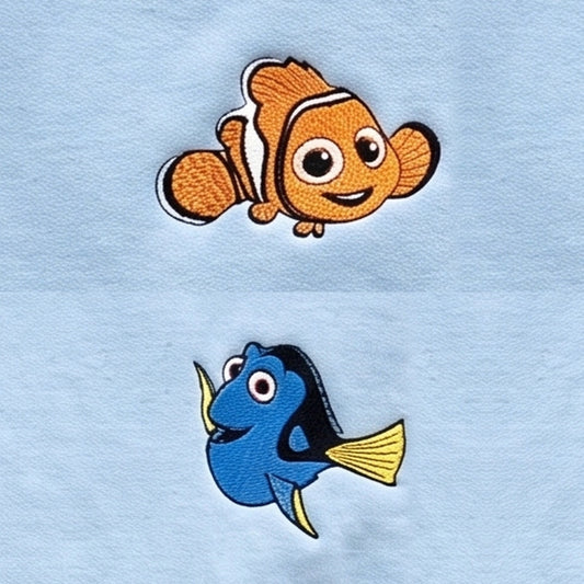 Duo Nemo et Dory : broderie de près