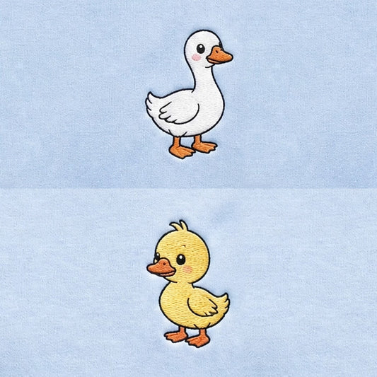Duo Oie et canard : broderie de près