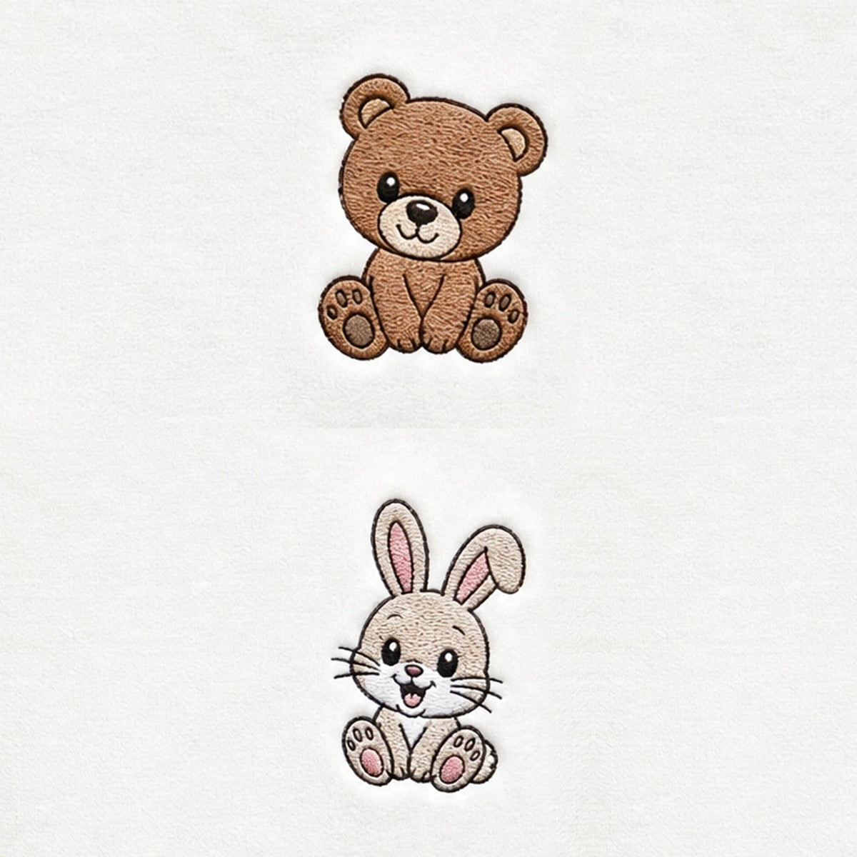 Duo Ours et lapin : broderie de près