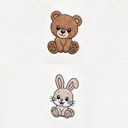 Duo Ours et lapin : broderie de près