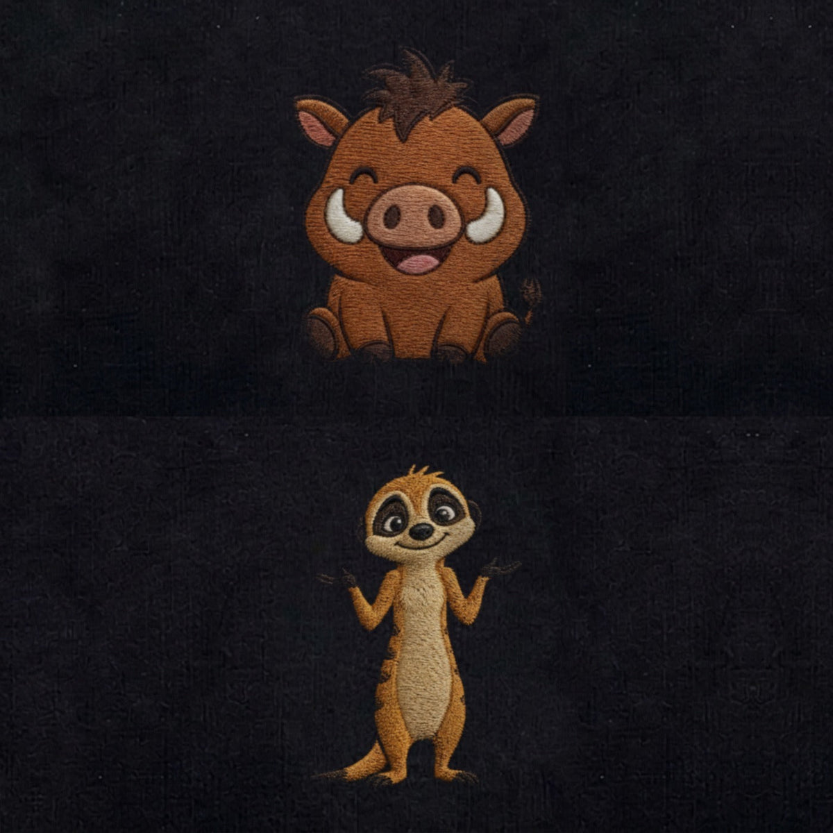 Duo Phacochère et Suricate : broderie de près