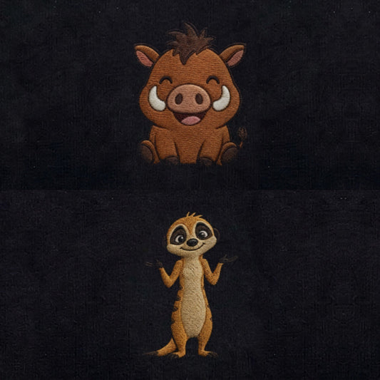Duo Phacochère et Suricate : broderie de près