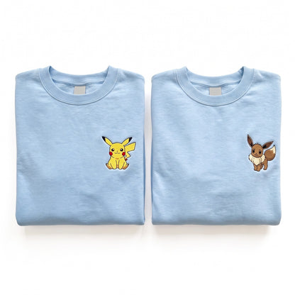 Duo Pikachu et Évoli : vêtements brodés assortis