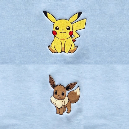 Duo Pikachu et Évoli : broderie de près