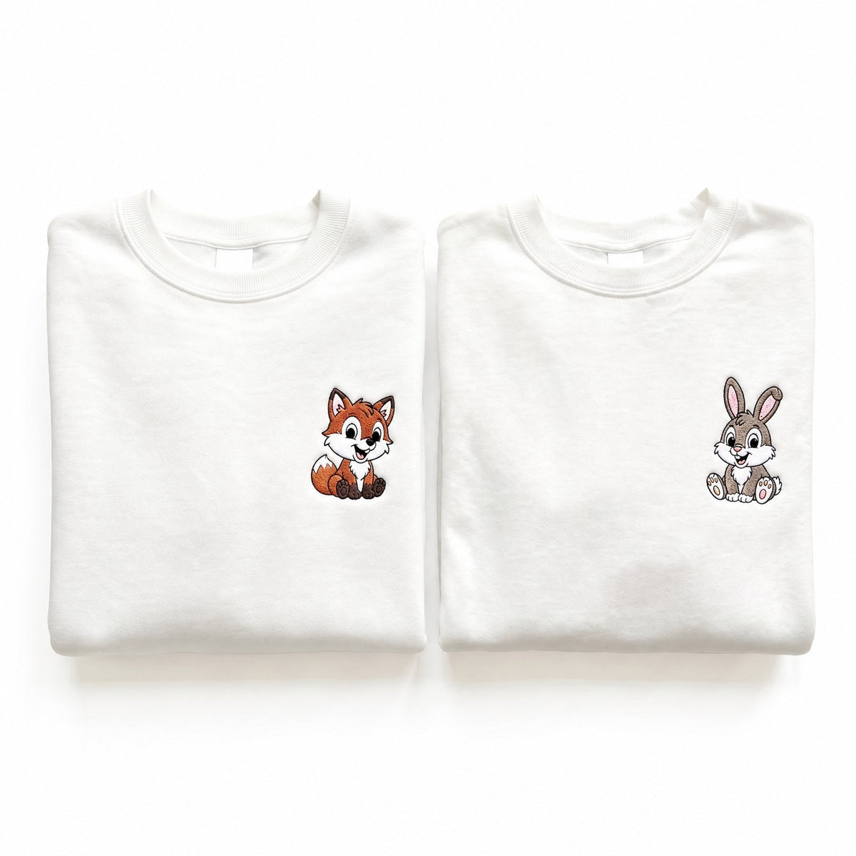 Duo Renard et lapin : vêtements brodés assortis