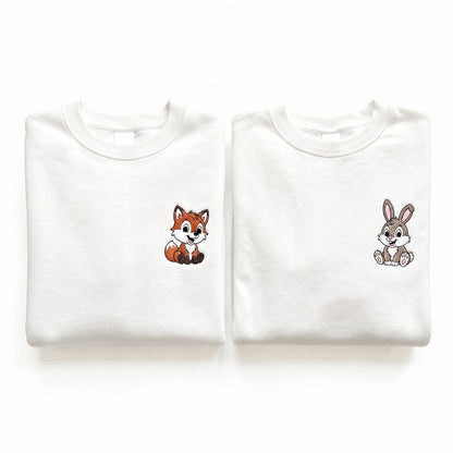 Duo Renard et lapin : vêtements brodés assortis