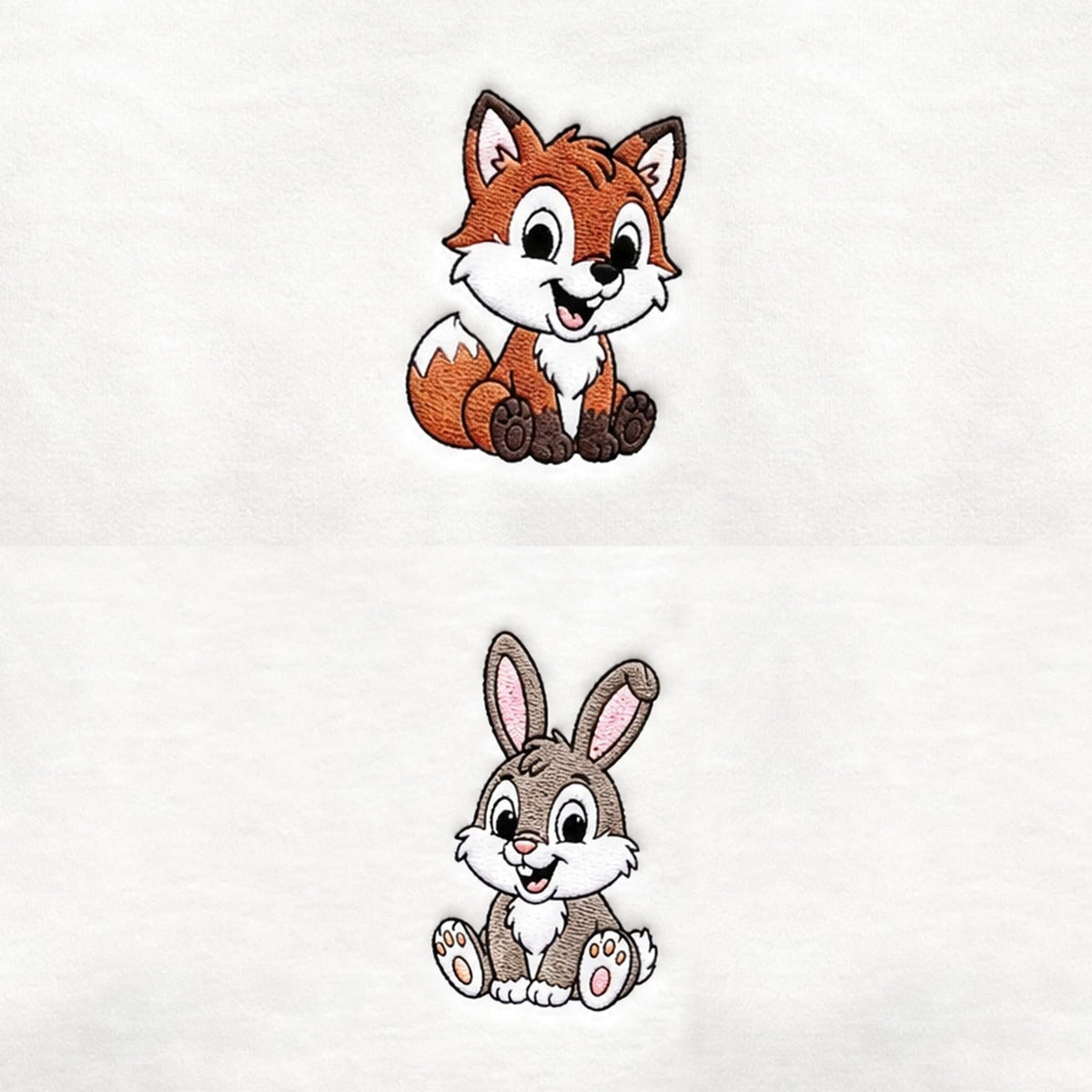 Duo Renard et lapin : broderie de près