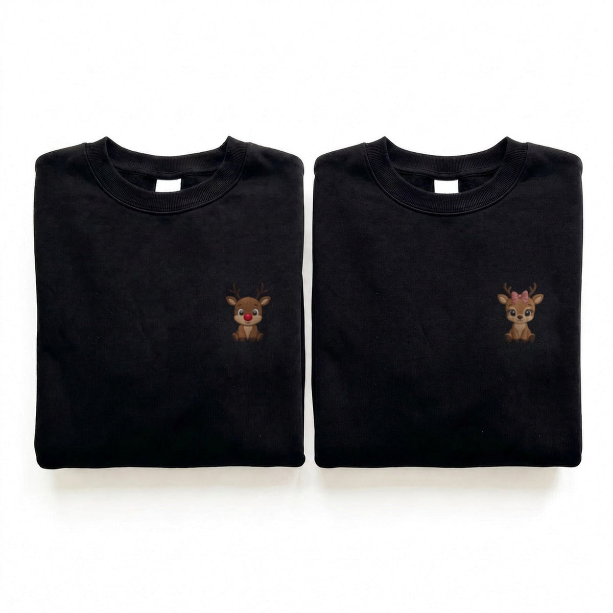 Duo Rennes de Noël au nez rouge : vêtements brodés assortis