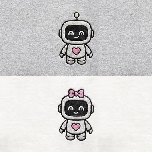 Duo Robots amoureux : broderie de près