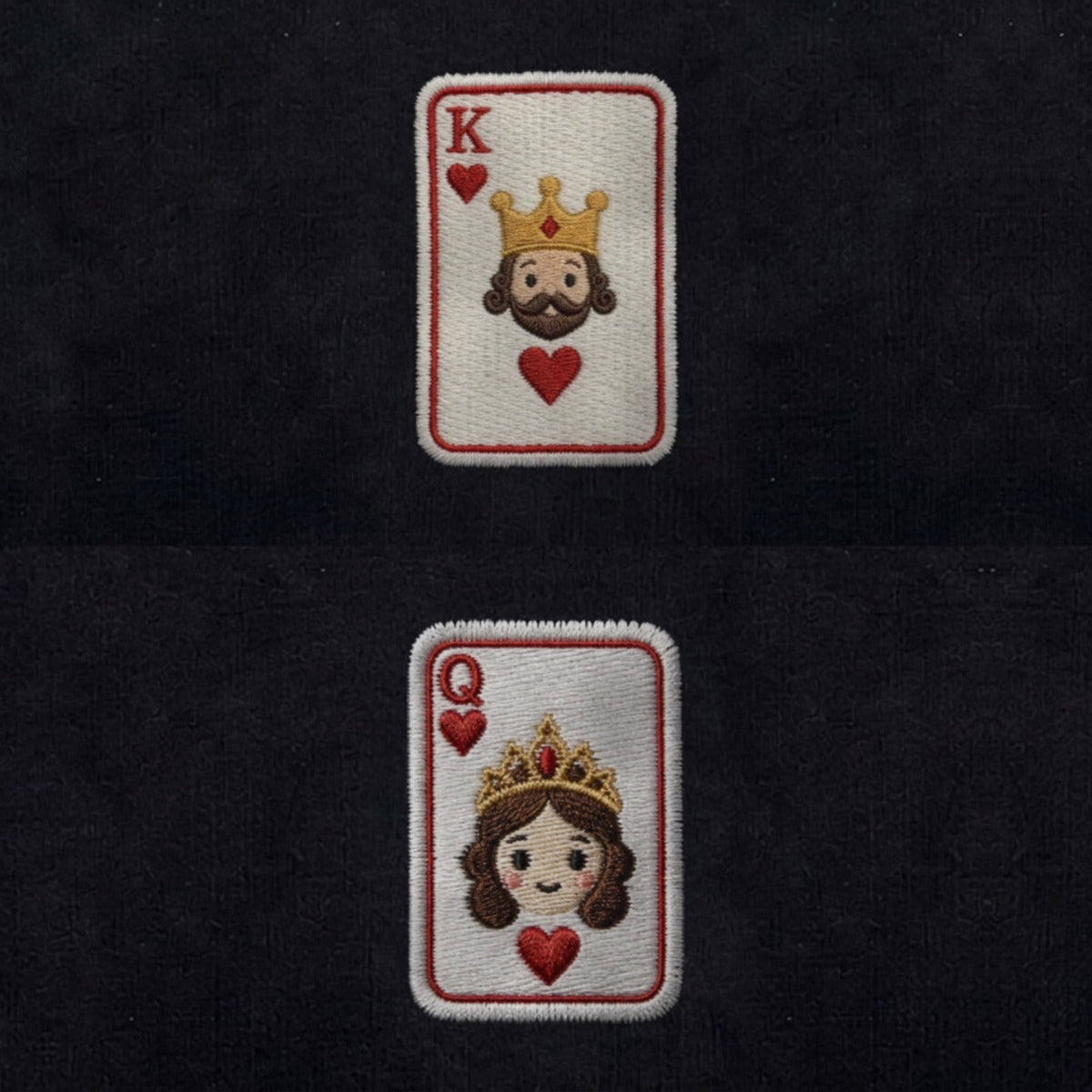 Duo Roi et Reine de cœur : broderie de près