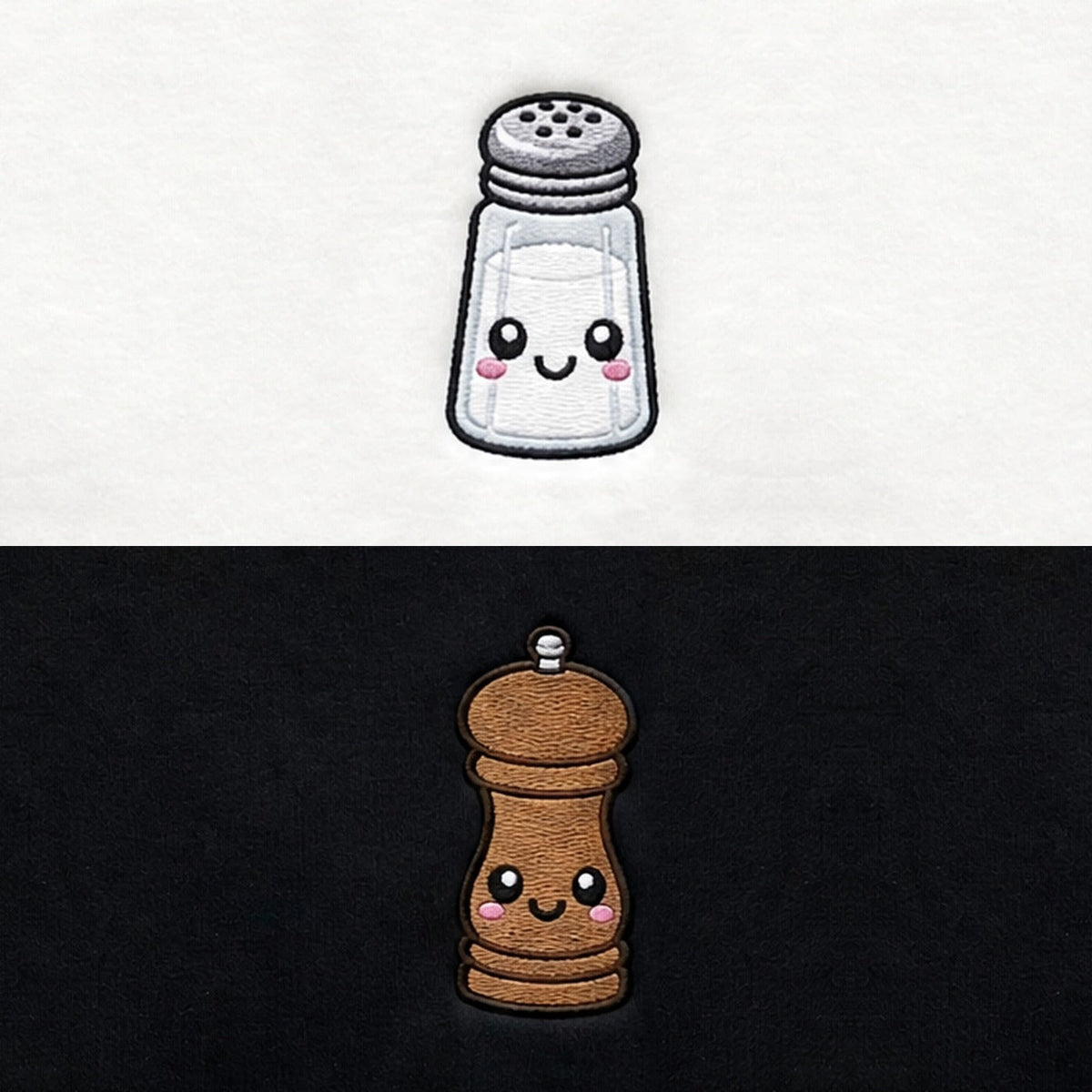 Duo Sel et poivre : broderie de près