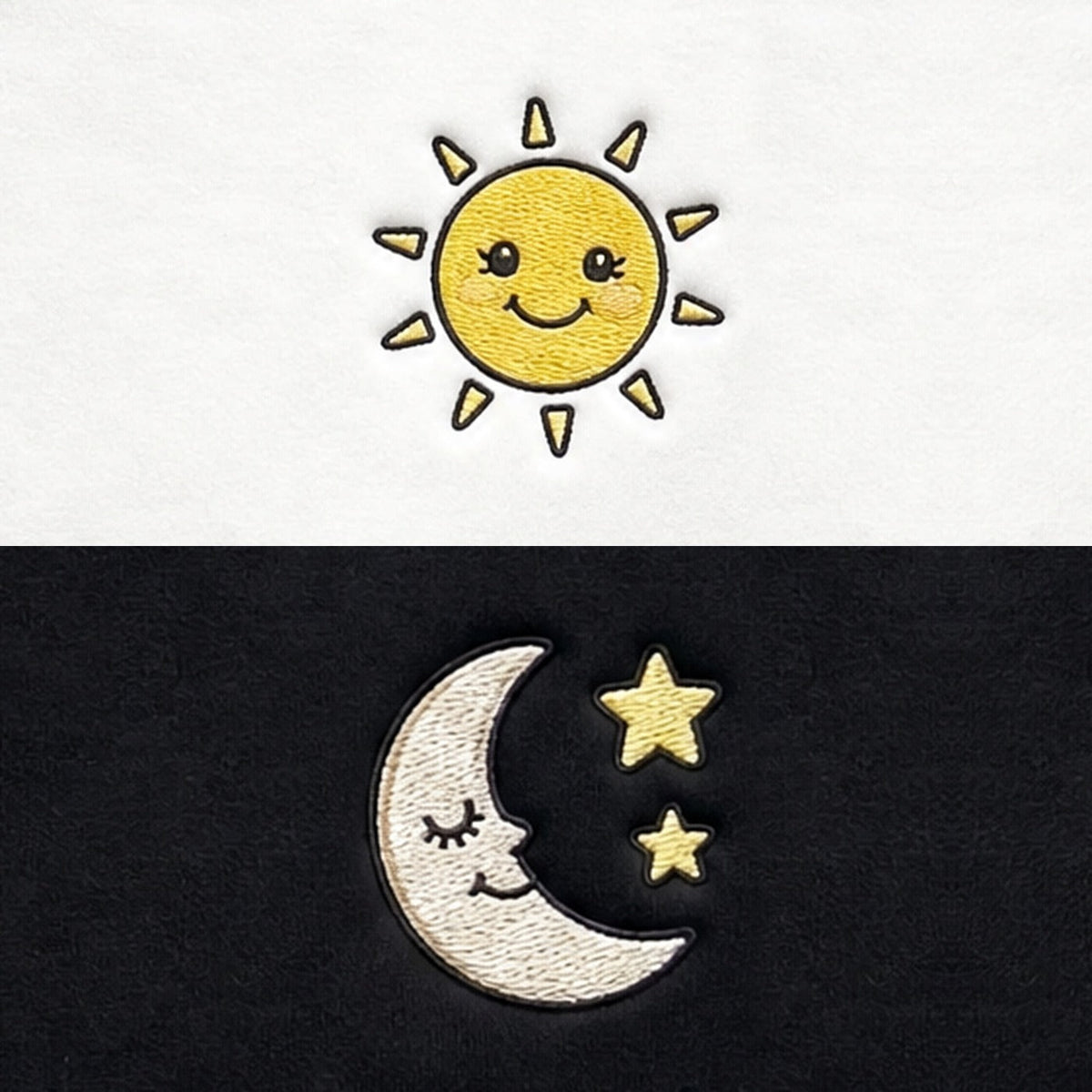 Duo Soleil et Lune : broderie de près