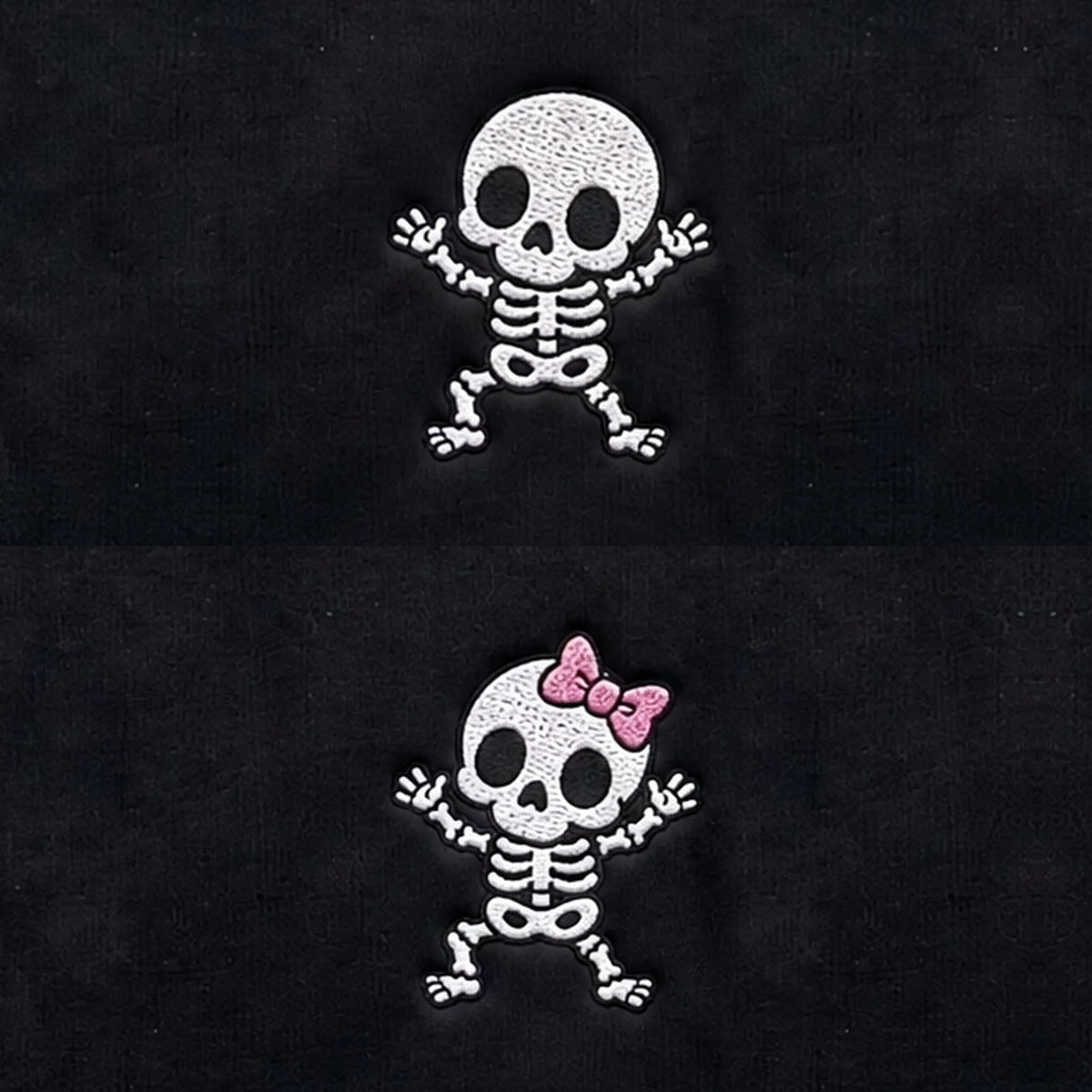 Duo Squelettes jusqu'à la mort : broderie de près