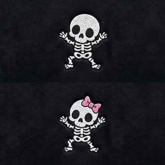 Duo Squelettes jusqu'à la mort : broderie de près