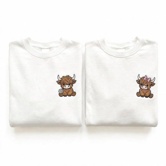 Duo Vaches highland : vêtements brodés assortis