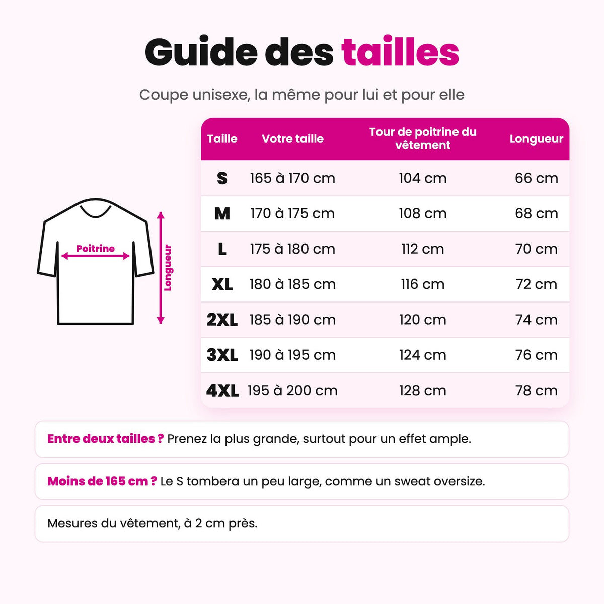 Guide des tailles HelloCustom : S à 4XL
