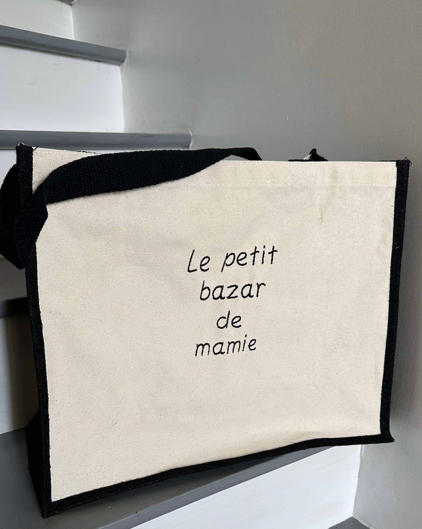 Sac en toile de jute “ Le petit bazar de mamie ”