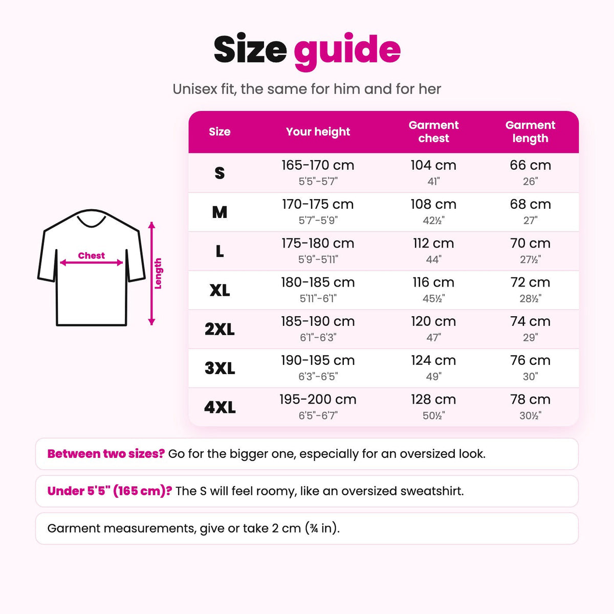 UK size guide HelloCustom: S to 4XL